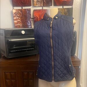 Quilted Navy Zip Front Vest